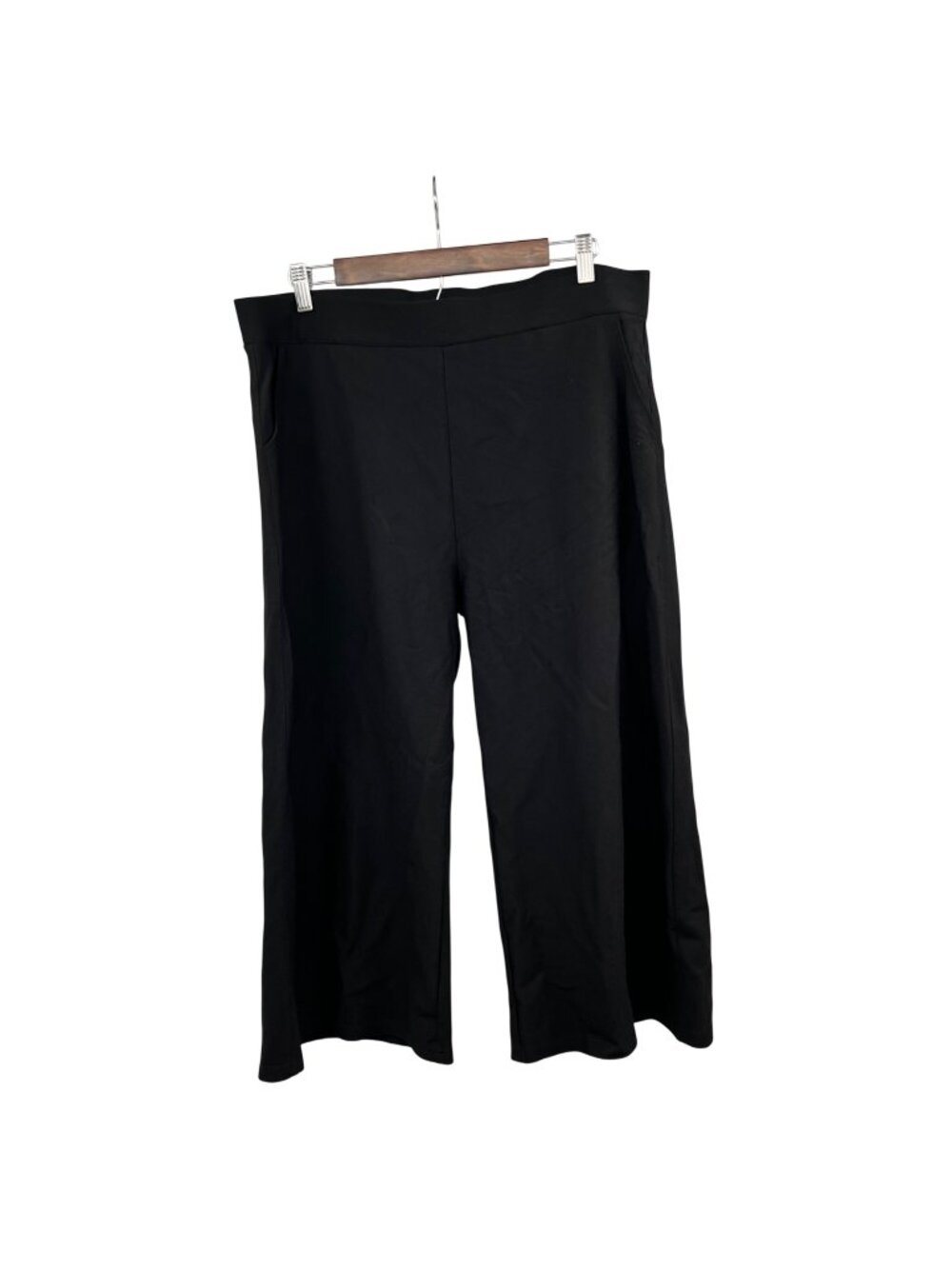 TSFUL Women's Wide Leg Cropped Pants Black Pull On Size 2XL Pockets